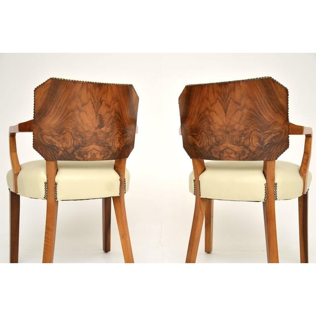 Art Deco Walnut and Leather Carver Armchairs, 1930s, Set of 2 For Sale - Image 6 of 10