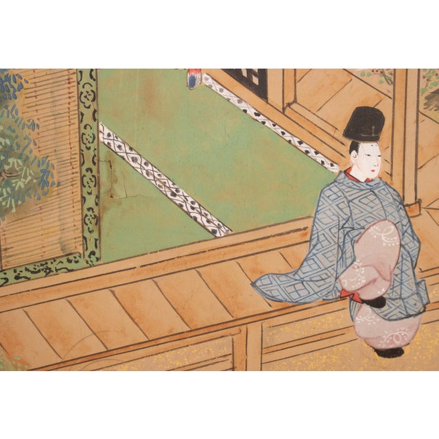 C. 1800s Edo to Meiji Era "The Tale of Genji", Japanese Yamato-E Style Byobu Screen For Sale - Image 9 of 18