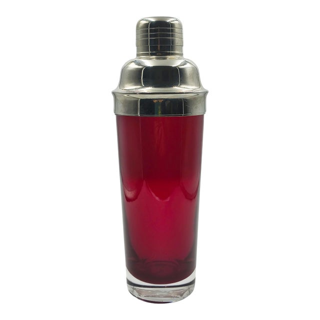 Mid-Century Modern Italian Ruby Red Glass and Chrome Cocktail Shaker, Circa 1960s For Sale