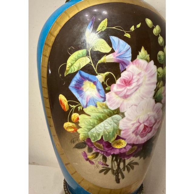 Large Antique Ornate Sevres Painted Porcelain Bronze Electric Table Lamp Vase For Sale - Image 15 of 16