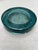 A single vintage round blue green art glass vessel or ashtray. 6" interior base.