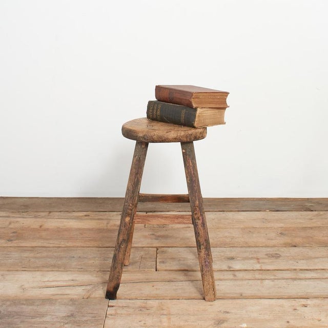 Wood Antique Rustic Round Top Stool For Sale - Image 7 of 7