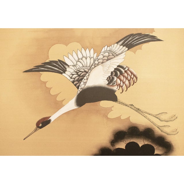 Japanese Large 1950s Japanese or Chinoiserie Style Painted Silk Screen For Sale - Image 3 of 17