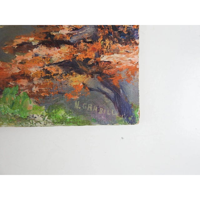 Vintage circa 1930's oil on masonite windswept tree in California landscape painting by Nora Kain Nichols Grabill...