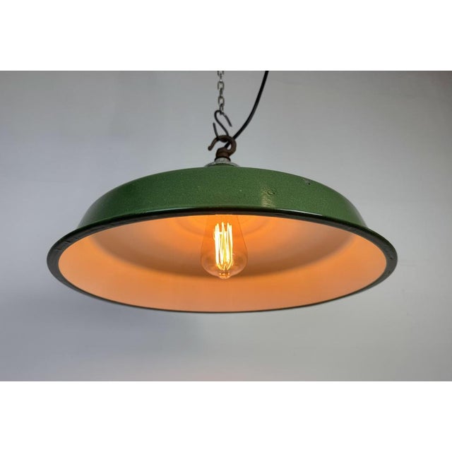 Industrial Green Enamel Factory Pendant Lamp, 1960s For Sale - Image 16 of 17