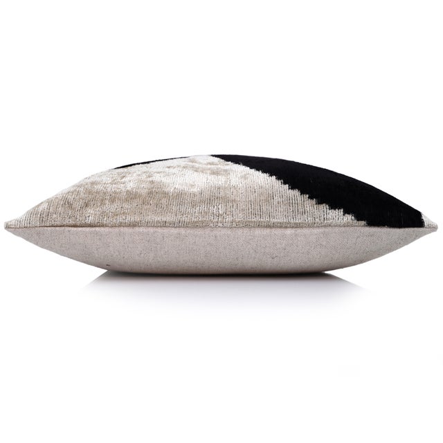Black & Ivory Geometric Velvet Throw Pillow 16x16 | Modern Designer Favorite For Sale - Image 4 of 8