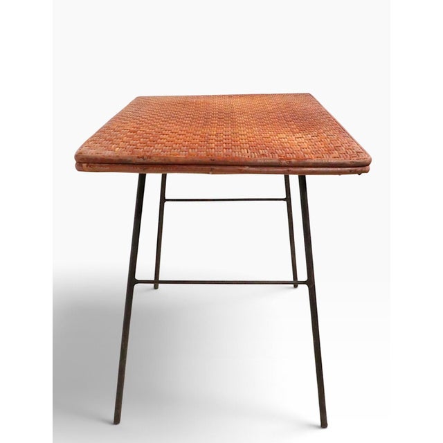 Mid 20th Century Mid Century Wicker Top Wrought Iron Base Side Table For Sale - Image 5 of 10