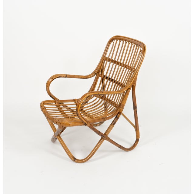 Mid-Century Bamboo and Rattan Armchairs in the style of Tito Agnoli, Italy 1960s For Sale - Image 11 of 16