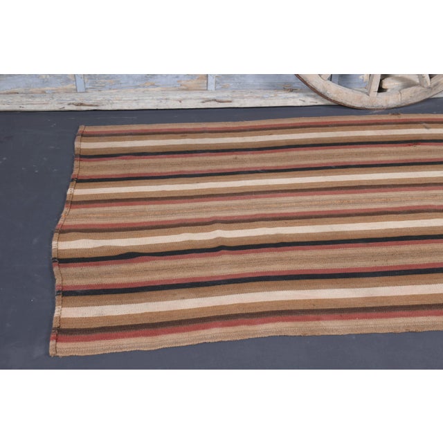 Vintage Turkish Hand-Knotted Wool Cotton Brown Kilim Runner For Sale - Image 4 of 10