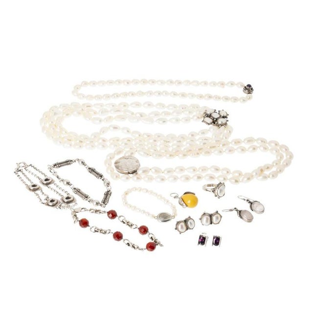 Silver Necklaces, Earrings, Ring and Bracelet with Stones, Set of 7 For Sale - Image 6 of 6