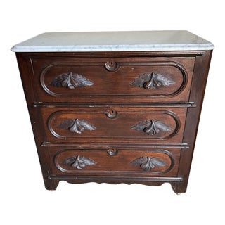 Vintage Walnut 3 Drawer Dresser With Marble Top. For Sale