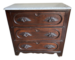 Vintage Walnut 3 Drawer Dresser With Marble Top.