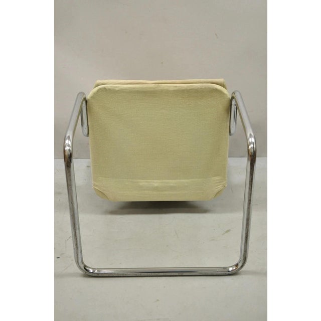Vintage Mid Century Modern Milo Baughman Style Tubular Chrome Fabric Arm Chair For Sale - Image 10 of 11