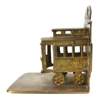 Mid 20th Century Brass San Francisco Trolley Car Tram Bookend Figurine For Sale
