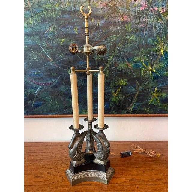 Vintage Ethan Allen Swan Motif Brass Table Lamp | For Sale In Naples, FL - Image 6 of 12