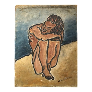 Late 20th Century Ben-Zion Weinman, American Modernist Oil Painting Nude Male on Beach WPA Artist Group of 10 For Sale
