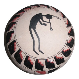 Kokopelli & Lizard Spherical “Seed Pot” by Jose Lucano Southwest Art – 5 In For Sale