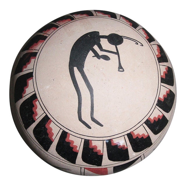 Kokopelli & Lizard Spherical “Seed Pot” by Jose Lucano Southwest Art – 5 In For Sale