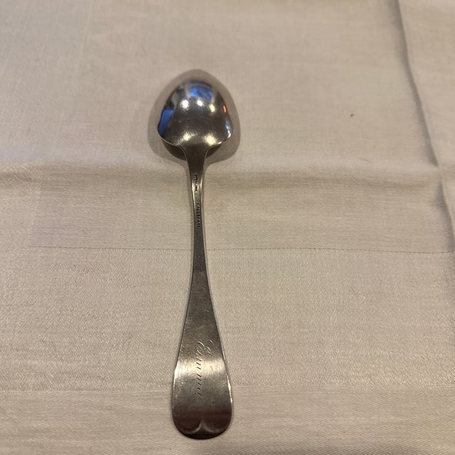 Metal Antique Whiting “Lily” Sterling Silver Tablespoon. Monogram “Emma” on Back Handle, “Tempie” on Front Handle. Circa 1808. For Sale - Image 7 of 7