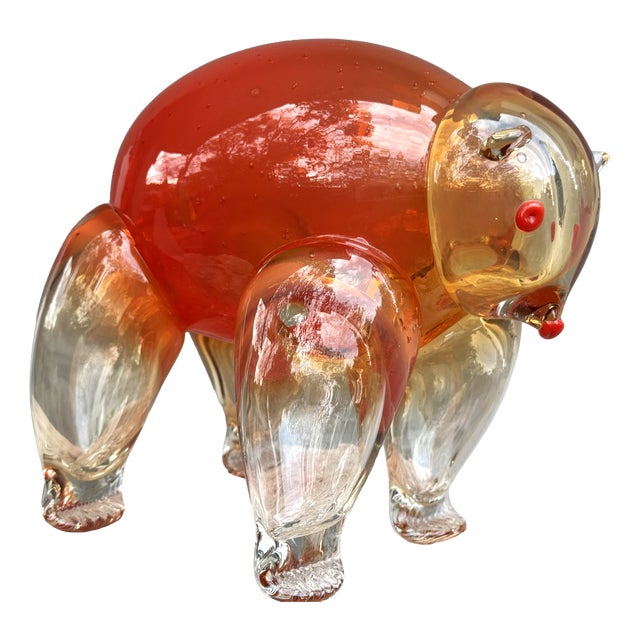 Italian Murano Style Amber Red Glass Bear Sculpture, 1950s For Sale
