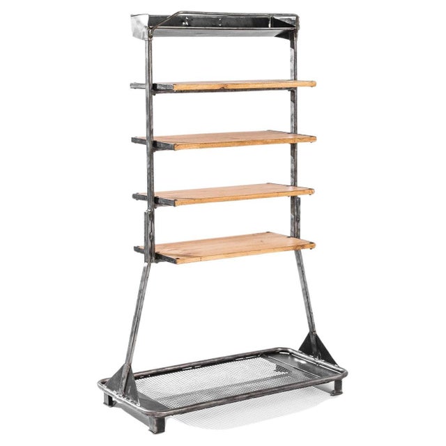 Silver 1960s Czech Industrial Wrought Iron and Wood Étagère For Sale - Image 8 of 8