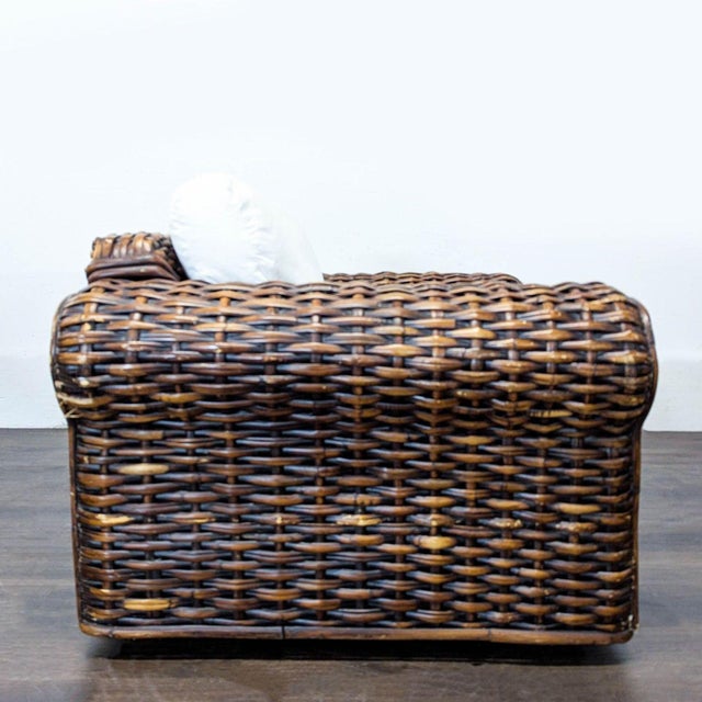 Contemporary Ralph Lauren Woven Rattan Lounge Chair With White Cushions For Sale - Image 3 of 13