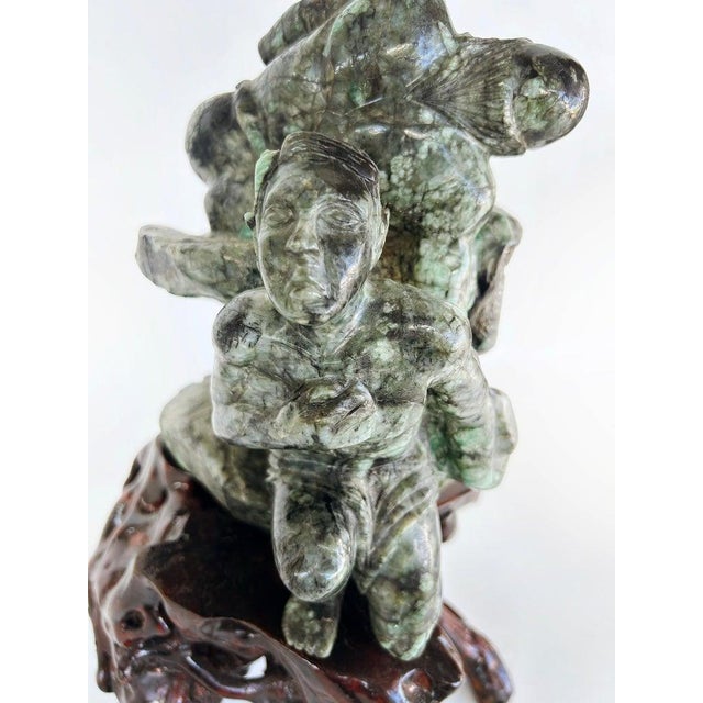 Asian Carved Figurative Precious Stone Sculpture on Root Stand For Sale - Image 4 of 10