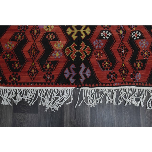 1970s Vintage Handmade Wool Cotton Red Kilim Area Rug For Sale - Image 10 of 11