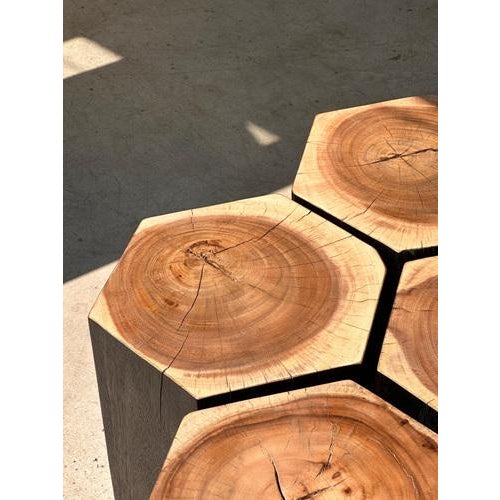 Hexagonal Stools in Two-Tone Suar, Set of 5 For Sale - Image 16 of 18