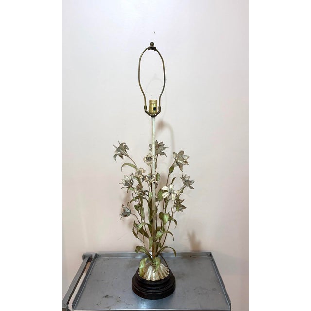 1960s Italian metal tole flower bouquet table lamp. Some surface patina to metal throughout as shown. Otherwise excellent...