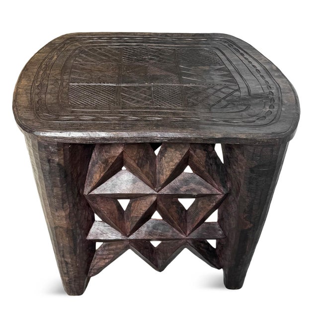 Wood Vintage Large Nupe Wood Stool Table For Sale - Image 7 of 7
