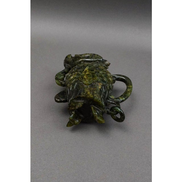Jade Mid 20th Century Chinese Carved Spinach Jade Carved Small Handled Pitcher For Sale - Image 8 of 9