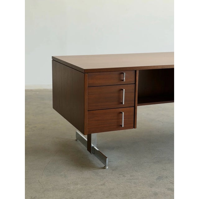 W65.75 D29.75 H29 KneeC28 KneeW34.25 KneeD19.25 This item has been fully restored. Beautifully stained in a medium walnut...