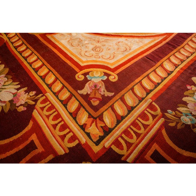 Textile 1850s Antique Ivory Neoclassical Floral Aubusson Flatwoven Wool Square Tapestry For Sale - Image 7 of 8