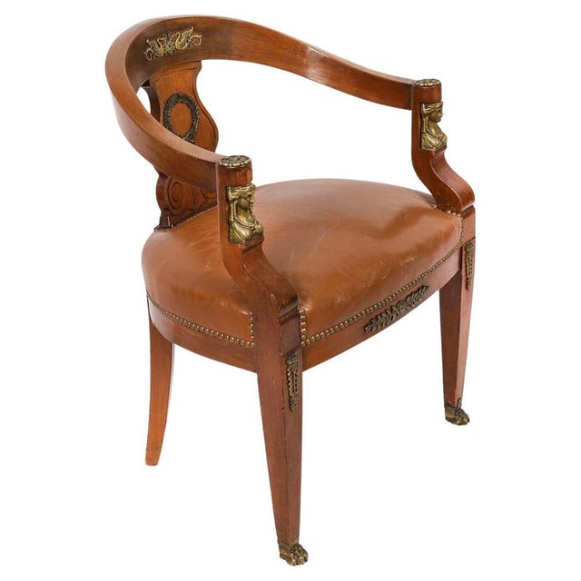 Antique French Empire Revival Mahogany and Ormolu Mounted Armchair, 19th Century For Sale - Image 13 of 13