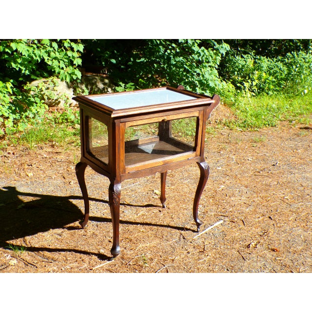 Antique Solid Oak Vitrine Cabinet Serving Bar Tea Cart Trolley For Sale - Image 18 of 18