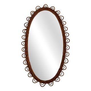 Large Vintage Italian Organic Wall Mirror in Rattan and Bamboo, 1960s For Sale