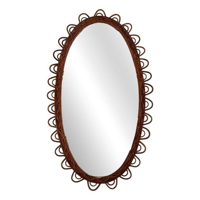 Large Vintage Italian Organic Wall Mirror in Rattan and Bamboo, 1960s For Sale