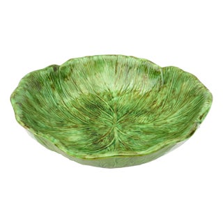 1970s Cabbageware Trompe l'Oeil Majolica Bowl, Artisan Made & Signed For Sale