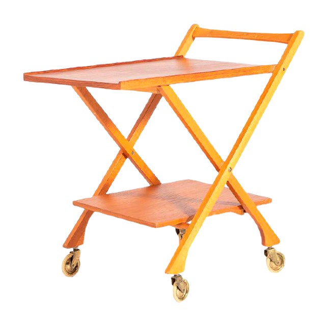Mid-Century Italian Foldable Teak Serving Trolley For Sale