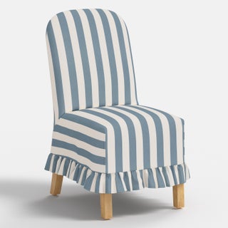 Aria Ruffle Slipcover Dining Chair in Blue Canopy Stripe For Sale