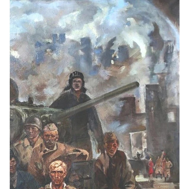 Realism 1970s Army Oil Painting: Great Patriotic War, Socialist Realism Art For Sale - Image 3 of 6