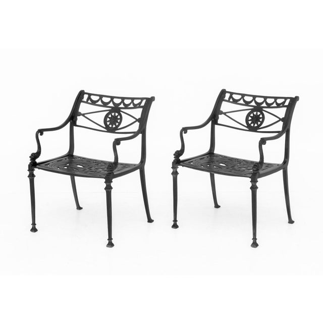 Italian Florentine Craftsmen Cast Aluminum Armchairs, Pair For Sale - Image 3 of 10