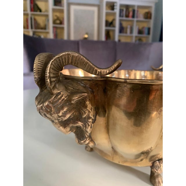 Brass Brass Jardinière with Rams Head Handles and Paw Feet For Sale - Image 8 of 10
