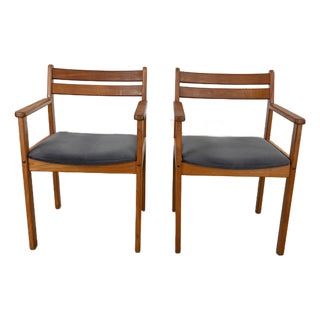 Scandinavian Modern Teak Armchairs With Brushed Charcoal Fabric Seat Cushions, a Pair For Sale