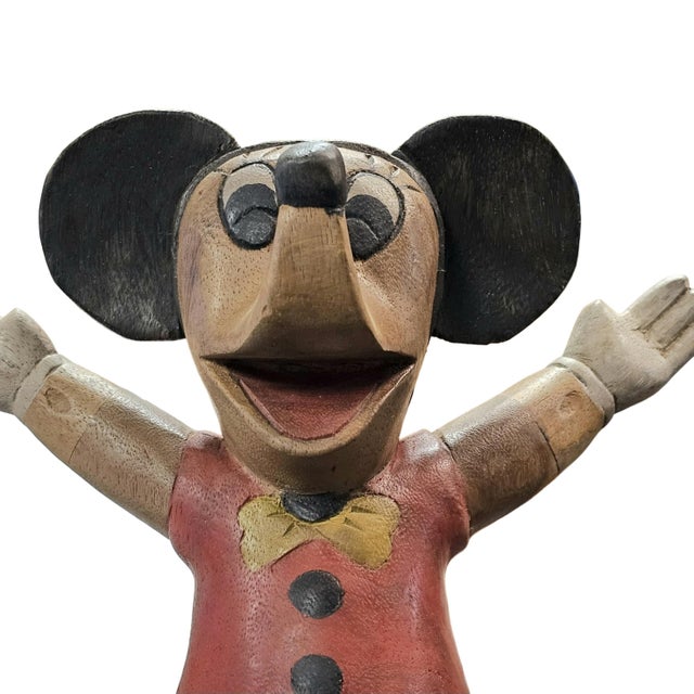Figurative Hand-Carved Folk Art Mickey Mouse Wood Sculpture Figurine 12" For Sale - Image 3 of 13