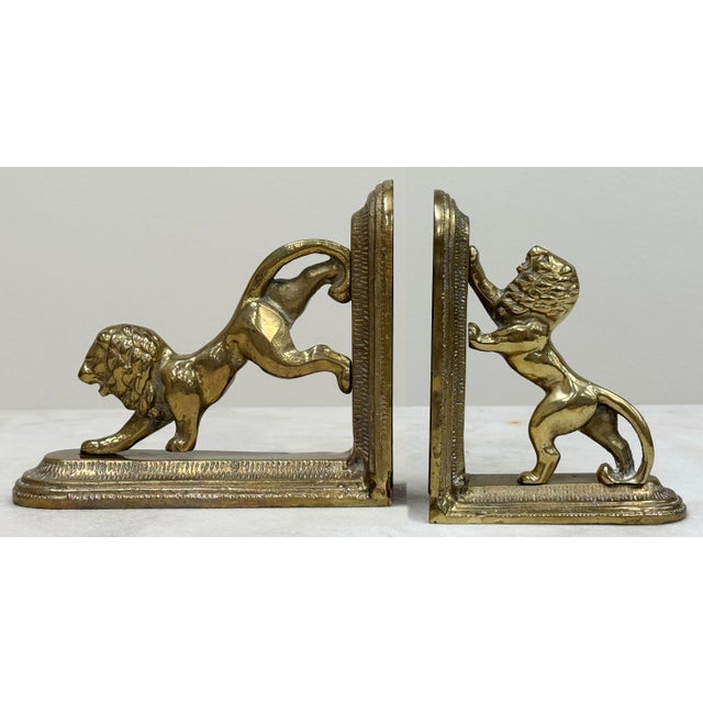 Mid 20th Century Vintage 20th C Brass Lion Bookends For Sale - Image 5 of 8