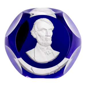 1955 Baccarat Cobalt Blue Crystal Abraham Lincoln Sulfide Paperweight