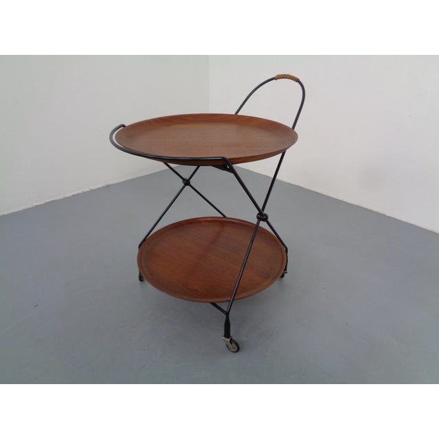 1960s Mid-Century Teak and Metal Serving Bar Cart by Paul Nagel for Jie Gantofta, Sweden, 1960s For Sale - Image 5 of 18