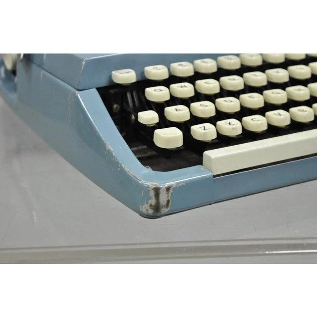 Metal Vintage Brother Webster Xl-747 Portable Typewriter Baby Blue With Metal Case For Sale - Image 7 of 12